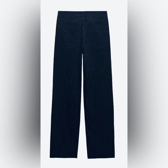 Zara Womens Straight Leg Mid Rise Rhinestone Black Jeans Size US 2/ EU 34 NWT - Picture 7 of 13